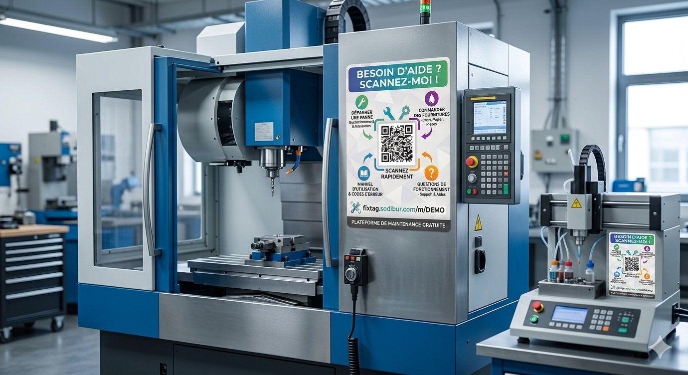 Étiquette FixTag sur une machine-outil CNC d'atelier
